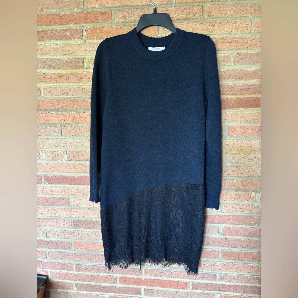 Thakoon Asymmetric Lace Sweater Dress Navy Black Size XS Long Sleeve